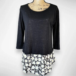BOBEAU Black‎ Knit Tunic With Daisy Hem And Scoop Neckline Size Medium | EUC